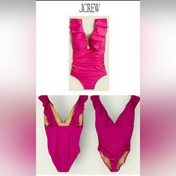 NEW J. Crew Fuchsia Ruffle Slimming Swimsuit One Piece - Picture 3 of 10